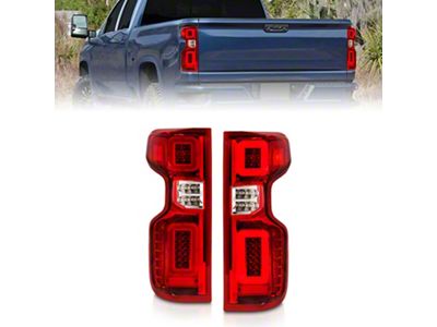 Full LED Tail Lights with Sequential Turn Signal; Chrome Housing; Red Clear Lens (19-23 Silverado 1500 w/ Factory LED Tail Lights)