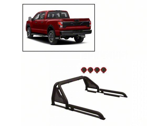 Gladiator Roll Bar with 7-Inch Red Round LED Lights; Black (01-24 Silverado 1500)