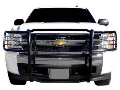 Grille Guard with 5.30-Inch Black Round Flood LED Lights; Black (07-13 Silverado 1500)