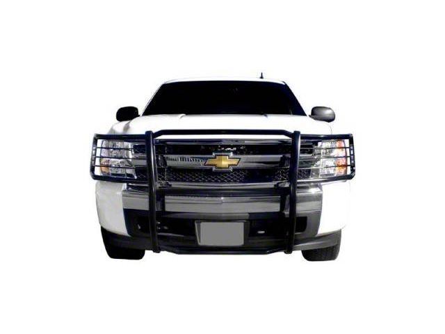 Grille Guard with 5.30-Inch Black Round Flood LED Lights; Black (07-13 Silverado 1500)