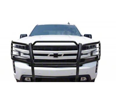 Grille Guard with 5.30-Inch Black Round Flood LED Lights; Black (19-21 Silverado 1500, Excluding Diesel; 2022 Silverado 1500 LTD, Excluding Diesel)