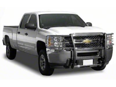 Grille Guard with 5.30-Inch Red Round Flood LED Lights; Stainless Steel (07-13 Silverado 1500)