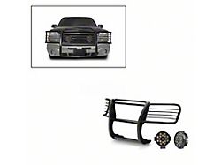 Grille Guard with 7-Inch Black Round LED Lights; Black (99-02 Silverado 1500)