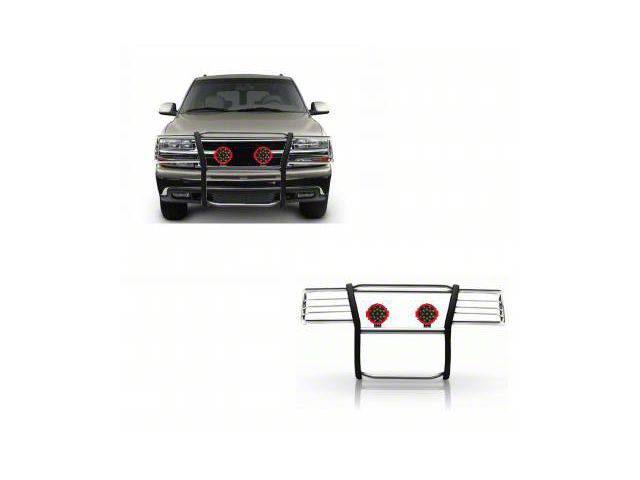 Grille Guard with 7-Inch Red Round LED Lights; Stainless Steel (99-02 Silverado 1500)