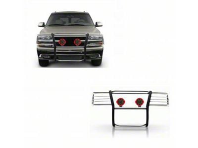 Grille Guard with 7-Inch Red Round LED Lights; Stainless Steel (99-02 Silverado 1500)