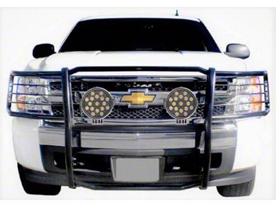Grille Guard with 7-Inch Round LED Lights; Black (07-13 Silverado 1500)