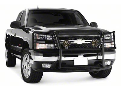 Grille Guard with 7-Inch Round LED Lights; Black (03-06 Silverado 1500)