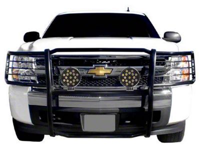 Grille Guard with 7-Inch Round LED Lights; Black (14-18 Silverado 1500)