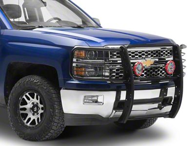 Grille Guard with 7-Inch Round LED Lights; Black (14-18 Silverado 1500)