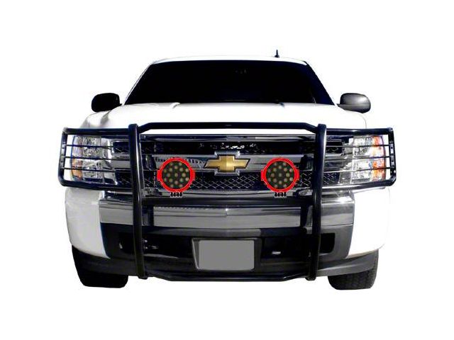 Grille Guard with 7-Inch Round LED Lights; Black (14-18 Silverado 1500)
