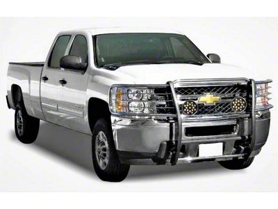 Grille Guard with 7-Inch Round LED Lights; Stainless Steel (07-13 Silverado 1500)