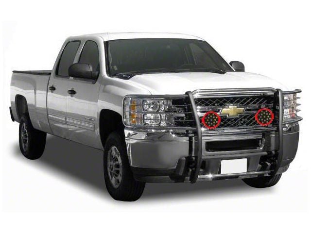 Grille Guard with 7-Inch Round LED Lights; Stainless Steel (07-13 Silverado 1500)