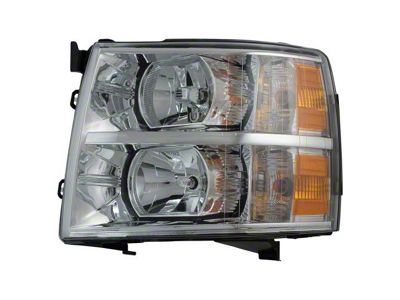 Halogen Headlight; Chrome Housing; Clear Lens; Driver Side (07-13 Silverado 1500)