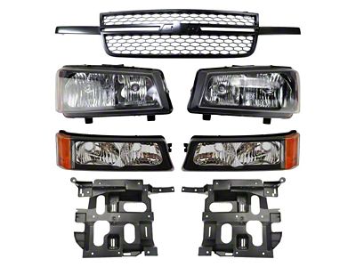 Halogen Headlights with Parking Lights and Upper Replacement Grille; Black Housing; Clear Lens (03-05 Silverado 1500)