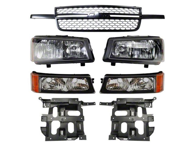 Halogen Headlights with Parking Lights and Upper Replacement Grille; Black Housing; Clear Lens (03-05 Silverado 1500)
