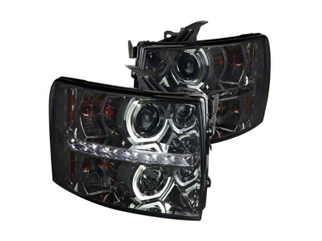 Dual Halo Projector Headlights; Chrome Housing; Smoked Lens (07-13 Silverado 1500)