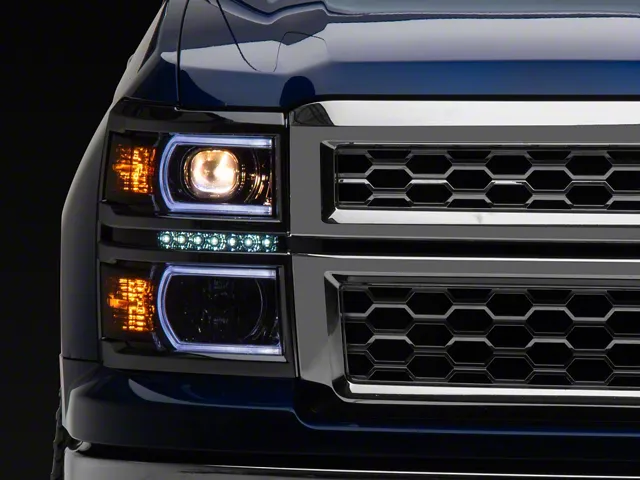 LED DRL Headlights with Amber Corner Nights; Chrome Housing; Clear Lens (14-15 Silverado 1500)