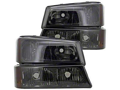 Factory Style Headlights with Bumper Lights; Chrome Housing; Smoked Lens (03-06 Silverado 1500)