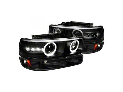 Dual Halo Projector Headlights with Bumper Lights; Black Housing; Smoked Lens (99-02 Silverado 1500)