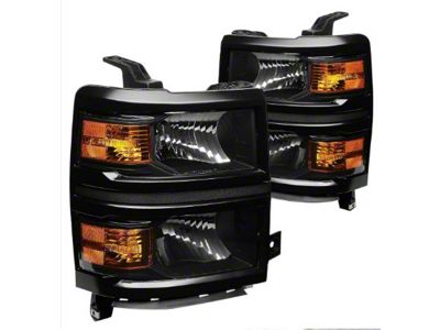 Headlights with Amber Corner Lights; Black Housing; Clear Lens (14-15 Silverado 1500)