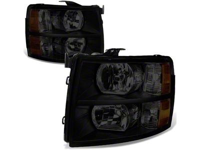 Headlights with Amber Corner Lights; Black Housing; Smoked Lens (07-13 Silverado 1500)