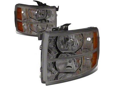 Headlights with Amber Corner Lights; Smoked Housing; Clear Lens (07-13 Silverado 1500)