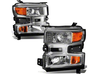 Headlights with Amber Corners; Chrome Housing; Clear Lens (19-21 Silverado 1500 w/ Factory Halogen Headlights)