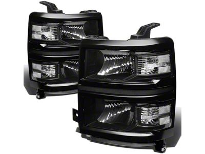 Factory Style Headlights with Clear Corner Lights; Black Housing; Clear Lens (14-15 Silverado 1500)