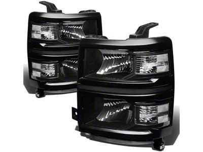 Headlights with Clear Corner Lights; Black Housing; Clear Lens (14-15 Silverado 1500)