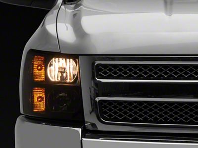 Headlights with Clear Corner Lights; Black Housing; Smoked Lens (07-13 Silverado 1500)