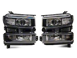 Headlights with Clear Corners; Black Housing; Clear Lens (19-21 Silverado 1500 w/ Factory Halogen Headlights)