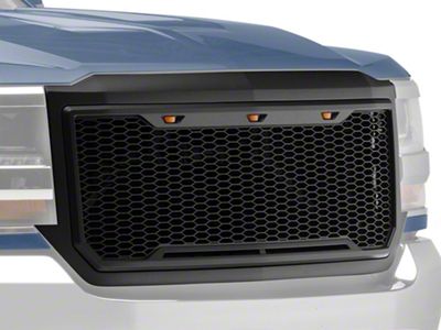 Impulse Upper Replacement Grille with Amber LED Lights; Matte Black (16-18 Silverado 1500)