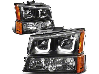 J-Halo LED DRL Headights with Amber Corner; Black Housing; Clear Lens (03-06 Silverado 1500)