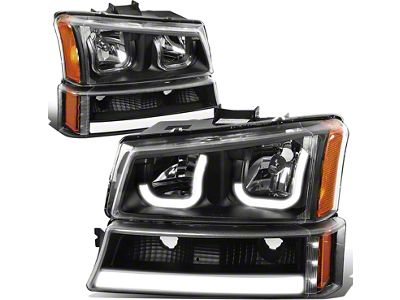 J-Halo LED DRL Headights with Amber Corner; Black Housing; Clear Lens (03-06 Silverado 1500)