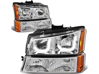 J-Halo LED DRL Headights with Amber Corner; Chrome Housing; Clear Lens (03-06 Silverado 1500)