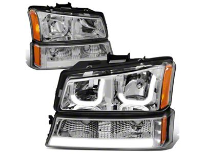 J-Halo LED DRL Headlights with Amber Corner; Chrome Housing; Clear Lens (03-06 Silverado 1500)