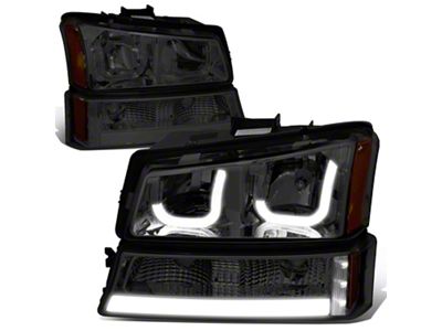 J-Halo LED DRL Headlights with Amber Corner; Chrome Housing; Smoked Lens (03-06 Silverado 1500)