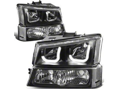 J-Halo LED DRL Headights with Clear Corner; Black Housing; Clear Lens (03-06 Silverado 1500)