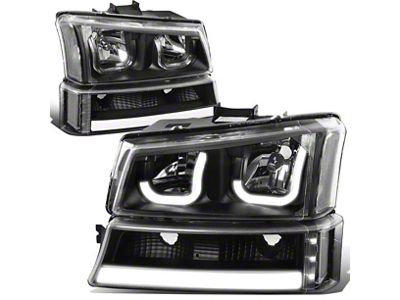 J-Halo LED DRL Headights with Clear Corner; Black Housing; Clear Lens (03-06 Silverado 1500)
