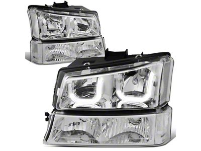 J-Halo LED DRL Headights with Clear Corner; Chrome Housing; Clear Lens (03-06 Silverado 1500)