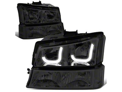 J-Halo LED DRL Headights with Clear Corner; Chrome Housing; Smoked Lens (03-06 Silverado 1500)