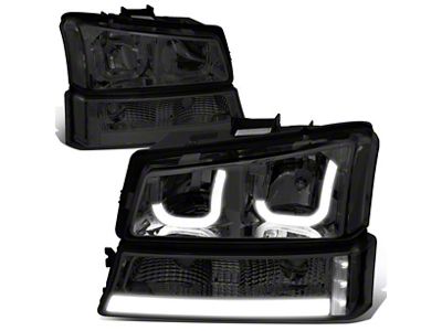 J-Halo LED DRL Headlights with Clear Corner; Chrome Housing; Smoked Lens (03-06 Silverado 1500)