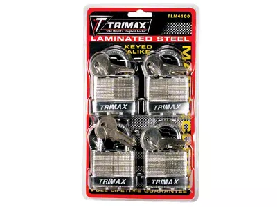 Keyed Alike Steel Padlocks; 4-Pack