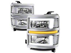 L-Shaped LED DRL Sequential Headlights with Clear Corners; Chrome Housing; Clear Lens (14-15 Silverado 1500)