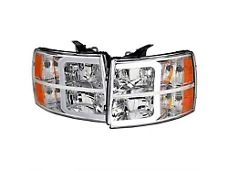 LED Bar Factory Style Headlights with Bumper Lights; Chrome Housing; Clear Lens (07-13 Silverado 1500)