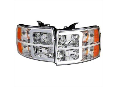 LED Bar Factory Style Headlights with Bumper Lights; Chrome Housing; Clear Lens (07-13 Silverado 1500)