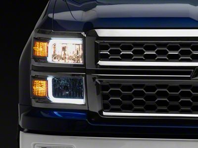 LED Bar Factory Style Headlights with Bumper Lights; Chrome Housing; Clear Lens (14-15 Silverado 1500)