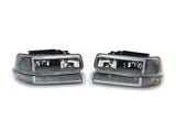 LED Bar Factory Style Headlights with Bumper Lights and Amber Reflector; Matte Black Housing; Clear Lens (99-02 Silverado 1500)