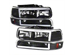 LED Bar Factory Style Headlights with Bumper Lights; Matte Black Housing; Clear Lens (99-02 Silverado 1500)