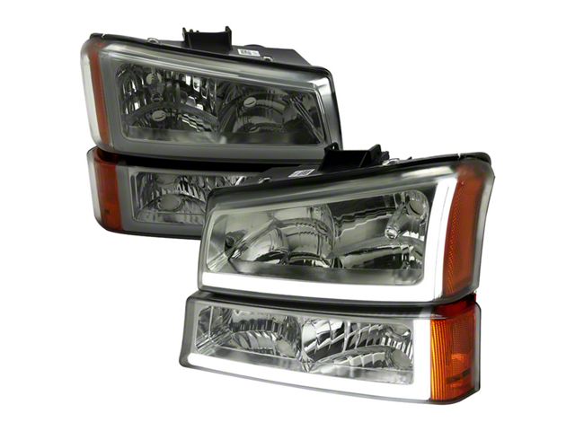 LED Bar Factory Style Headlights; Chrome Housing; Light Smoke Lens (03-06 Silverado 1500)